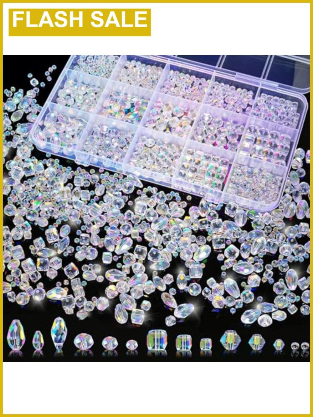 1500 Pcs Crystal Glass Beads Variety Pack Beading Kit with Organizer Box